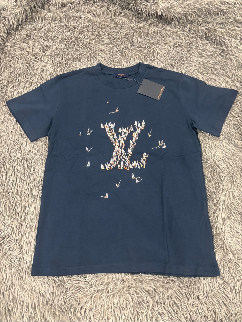 Louis Vuitton Navy Blue T-Shirt with Multicolor LV Motif